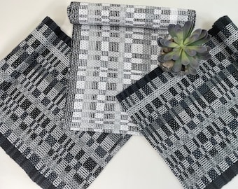 Handwoven runners, cotton table runner, unique table decor, classic runners, black-grey-white, gift for her, hostess gift, table decor