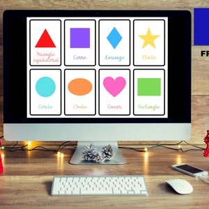 16 Formes géométriques français / Cartes d’image pour enfants, Cartes nomenclature, Activité imprimable Montessori.
