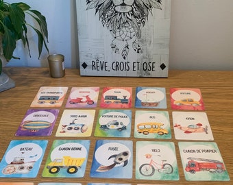 24 Cartes de nomenclature transports français flashcards french