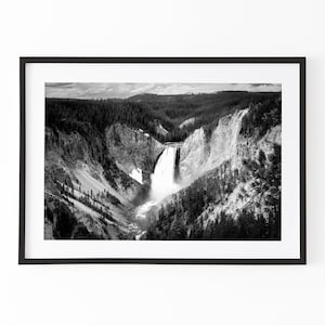 Yellowstone Waterfall Print | Black and White Wall Art | Digital Download | National Park Photography Poster