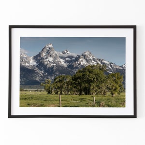 Grand Teton Mountain Landscape Print | Snow-Capped Peaks & Green Valley | Rustic Nature Digital Download Wall Art