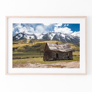 Rustic Cabin Mountain Print | Vintage Western Wall Art Digital Download | Farmhouse Decor | Colorado Landscape Photography