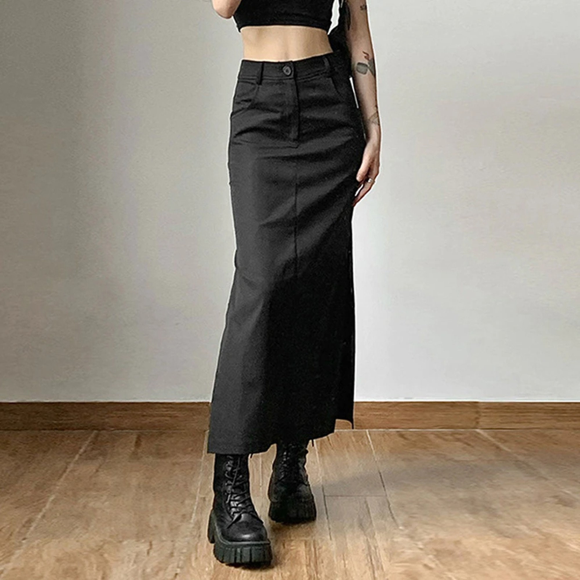 Y2k Grunge Aesthetic Side Split Casual Midi Skirt - Etsy Canada