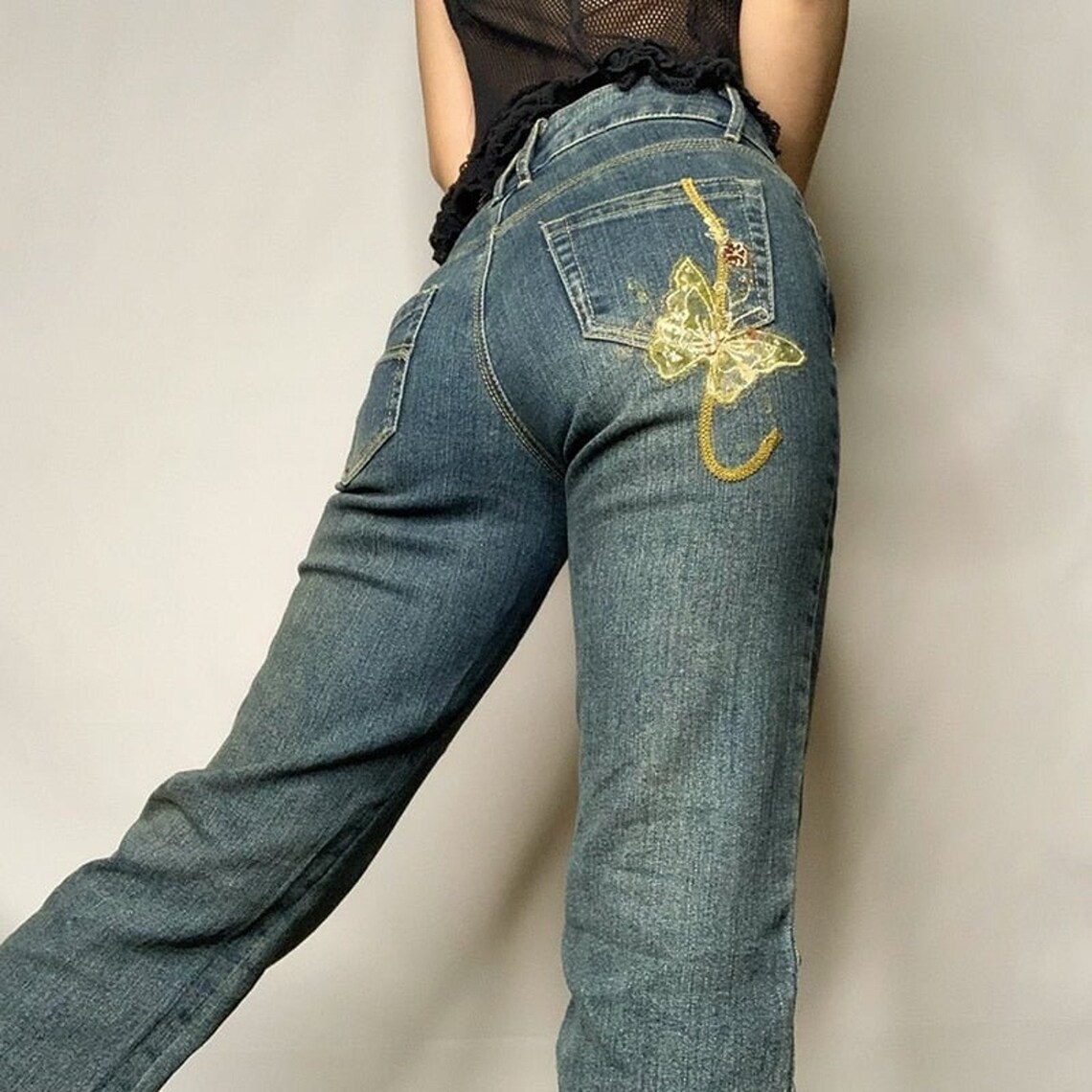 Vintage Y2k Butterfly Print Grunge Jeans Etsy Canada