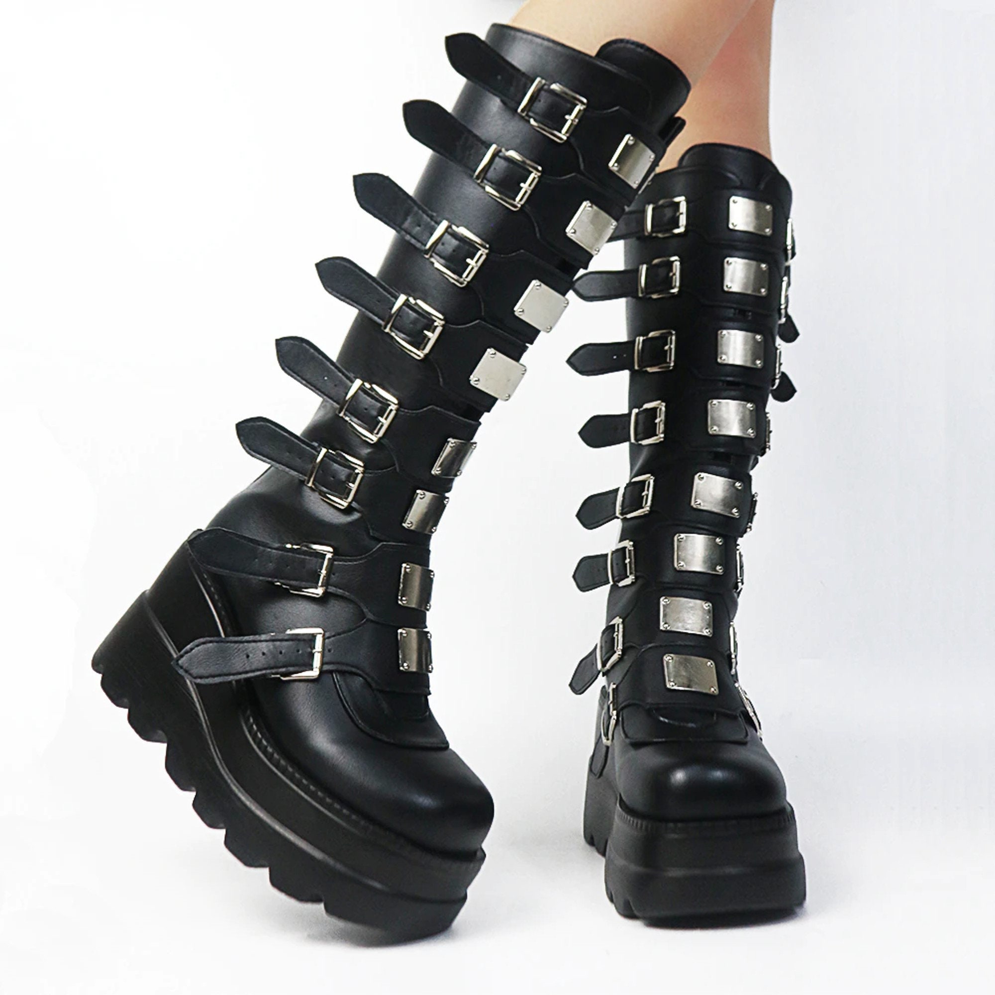 Goth Buckle Boots - Etsy UK