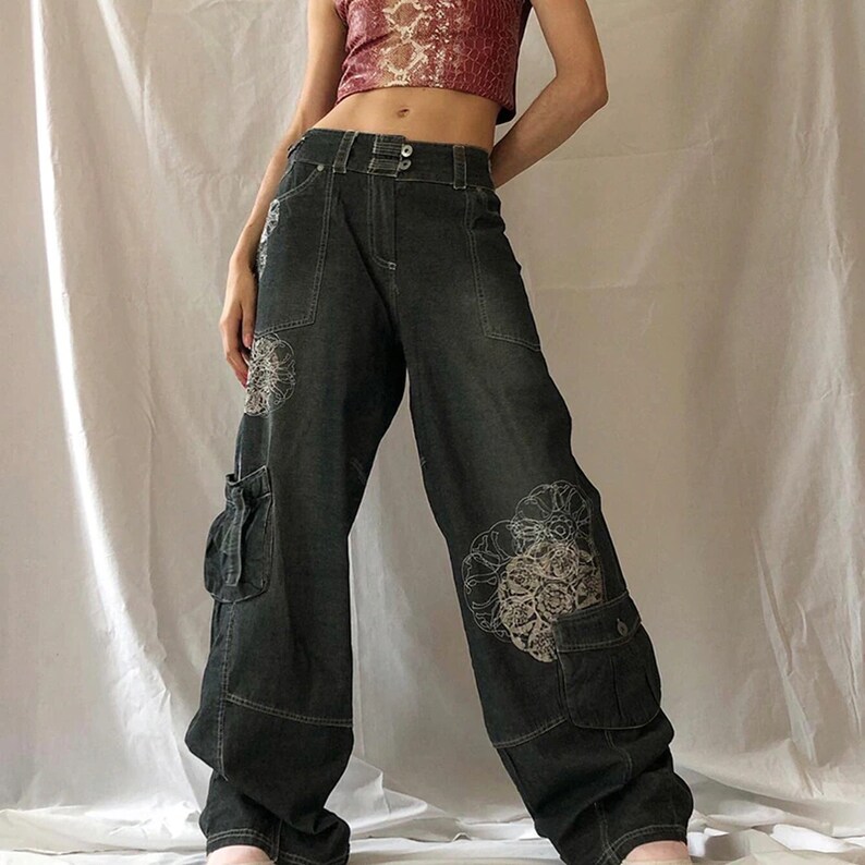 Retro Graphic Print Y2K Grunge Baggy Jeans Etsy Canada