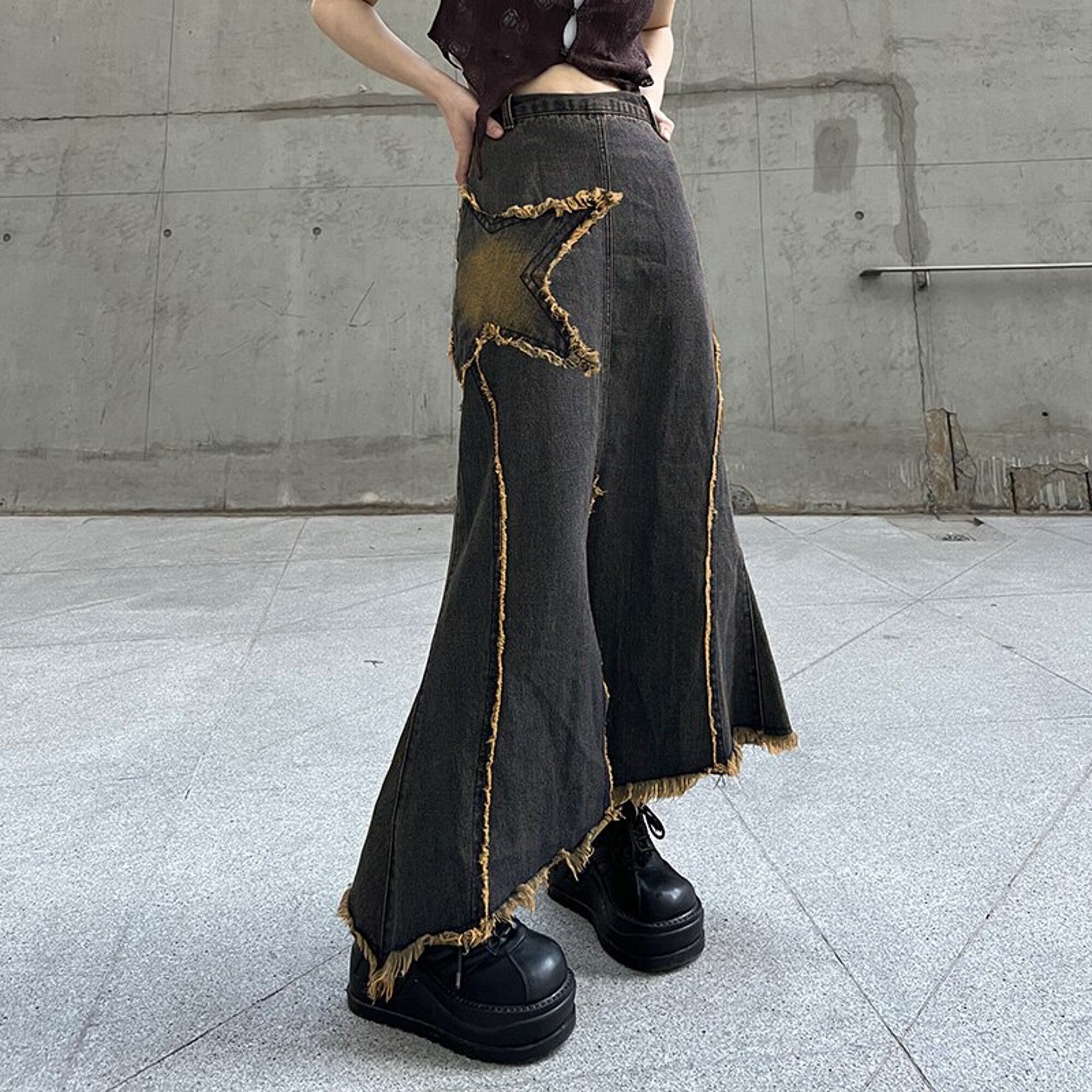 Punk Aesthetic Y2k Denim Mermaid Midi Skirt - Etsy Canada