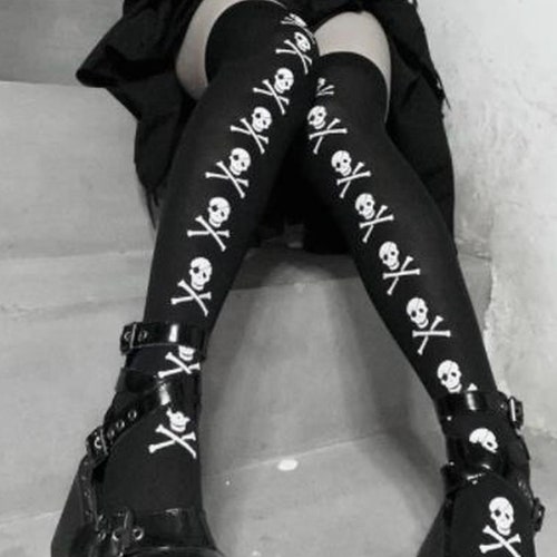 Goth Aesthetic Skulls Thigh High Stockings - Etsy