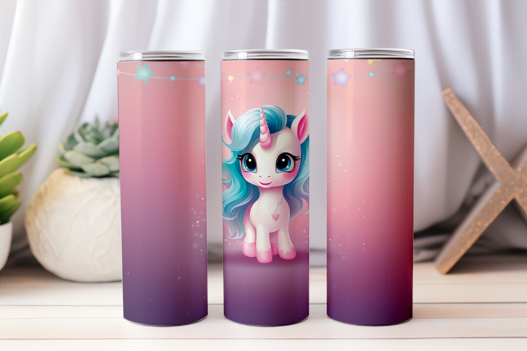 Kids Unicorn Rainbow Pink Color Cute Pony 20 Oz Skinny Tumbler ...