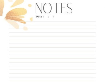 May include: A lined notepad with the word "NOTES" at the top and the word "Date:" below it. The notepad has a decorative border of yellow and orange watercolor flowers.