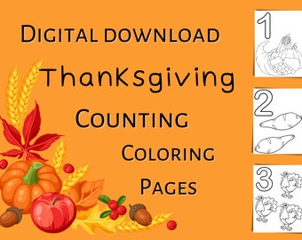 Thanksgiving Color & Count Coloring Pages for Kids Preschool Kindergarten