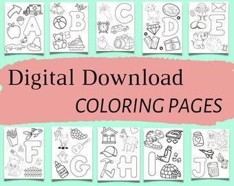 Printable Alphabet Coloring Pages Worksheets 26 pages Preschool Kindergarten Kids