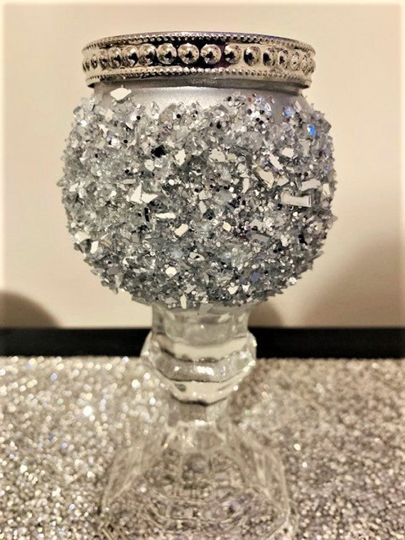 Platinum Cracked Glass Candle Holder Etsy