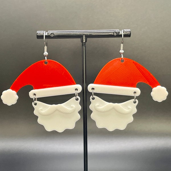 3D Printed Christmas Santa Claus Hat, Beard, and Mustache Earrings