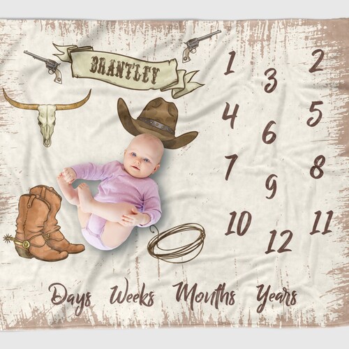COWBOY Milestone Blanket PERSONALIZED Baby BOY Monthly Ranch Etsy