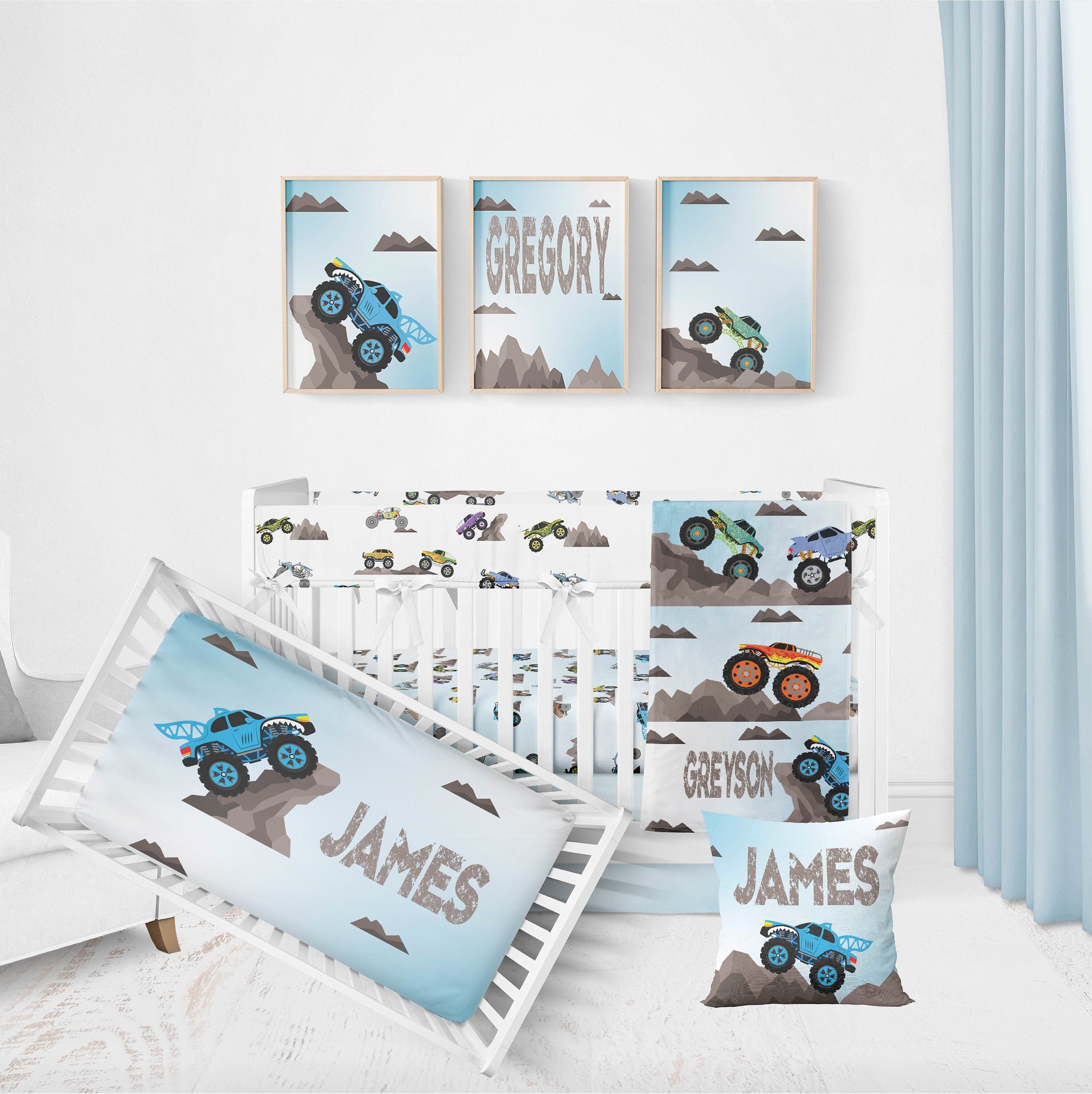 Monster Truck Crib Bedding Set Personalized Boy Crib Bedding Etsy