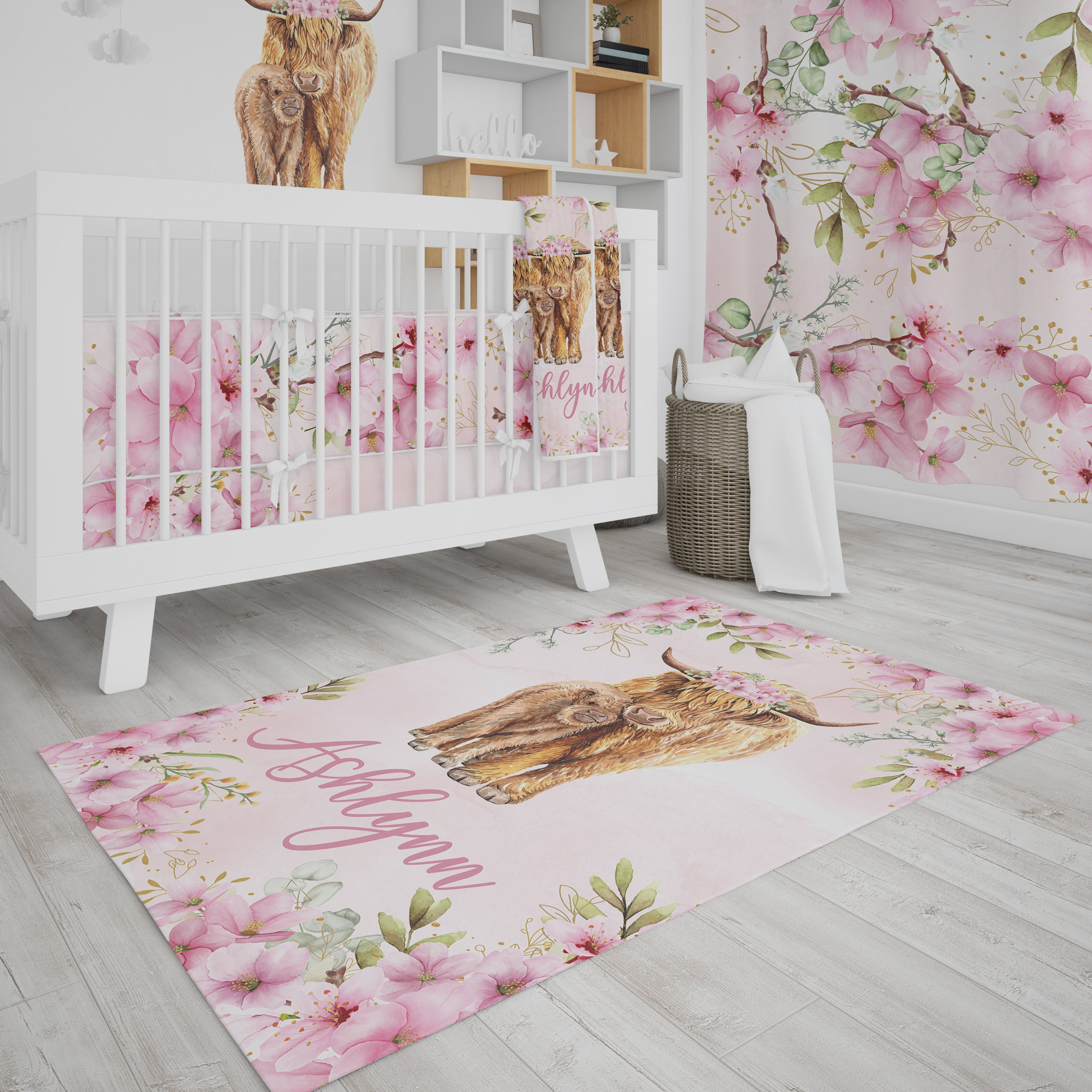 Highland Cow Girl Room Rug Baby Girl Nursery Rug Custom Etsy