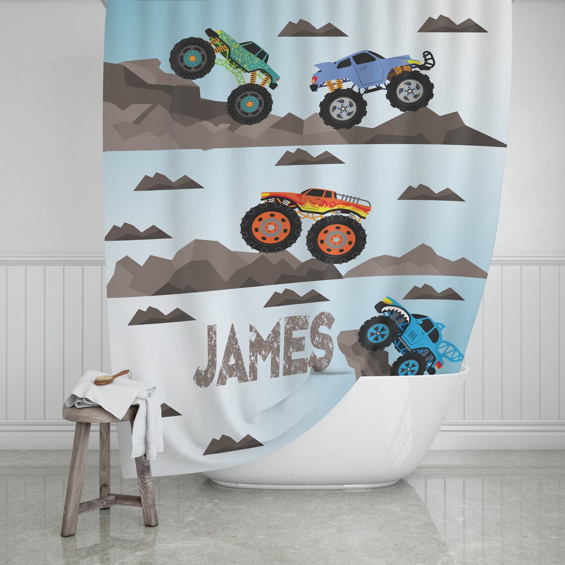 Monster Truck Curtains Truck Shower Curtains Truck Window Etsy