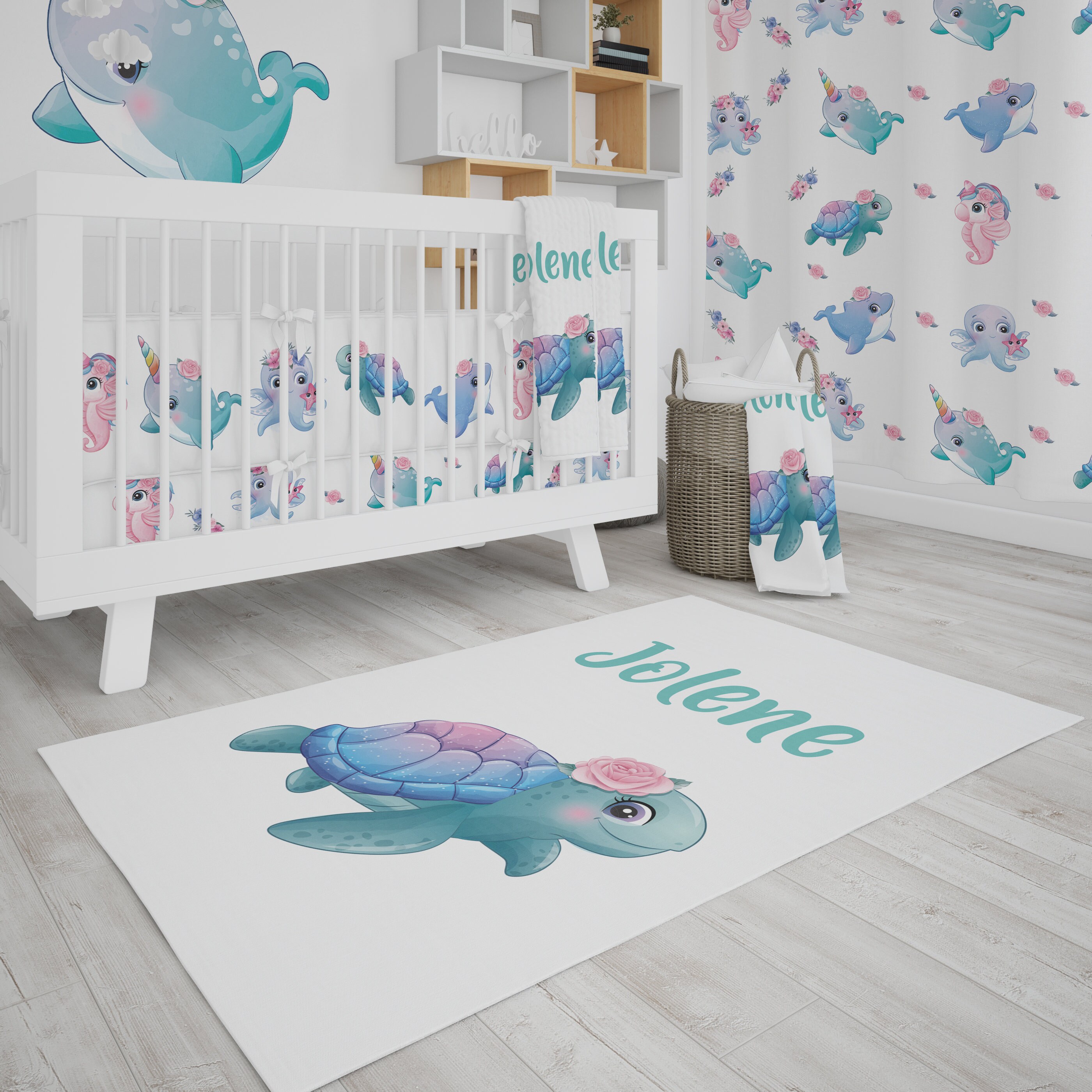 Sea Turtle Room Rug Baby Girl Nursery Rug Custom Ocean Rug Etsy