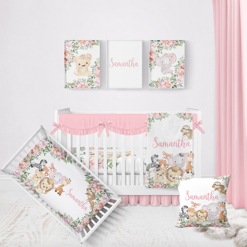 Safari Crib Bedding Set Girl Crib Bedding Safari Animal Etsy