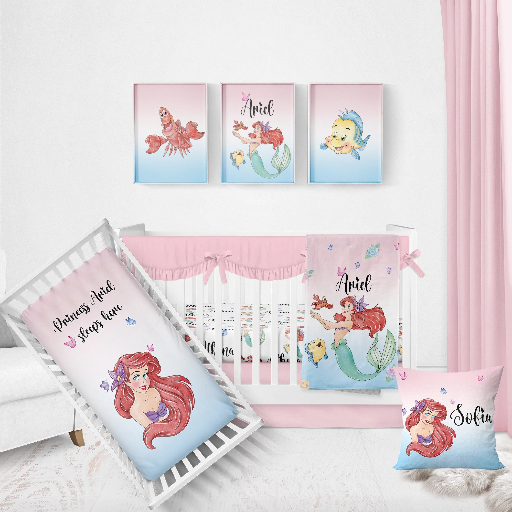 Mermaid Crib Bedding Set Baby Girl Crib Bedding Ariel Crib Etsy