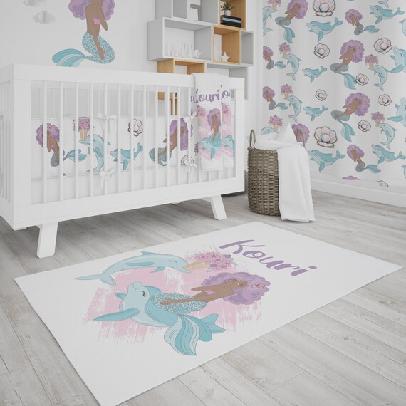 Mermaid Girl Room Rug Baby Girl Nursery Rug Custom Mermaid Etsy