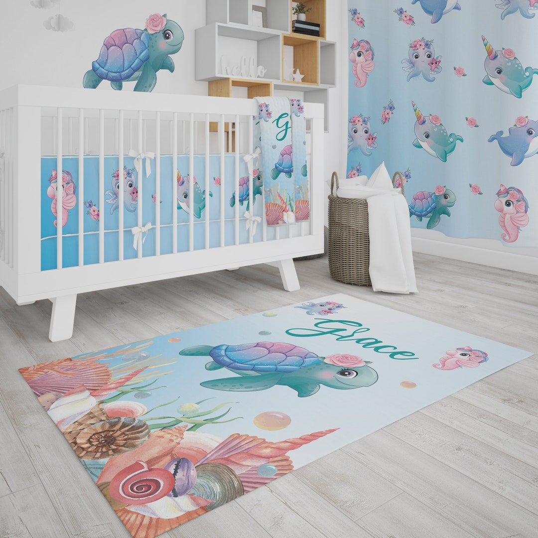 Sea Turtle Room Rug Baby Girl Nursery Rug Custom Ocean Rug Etsy