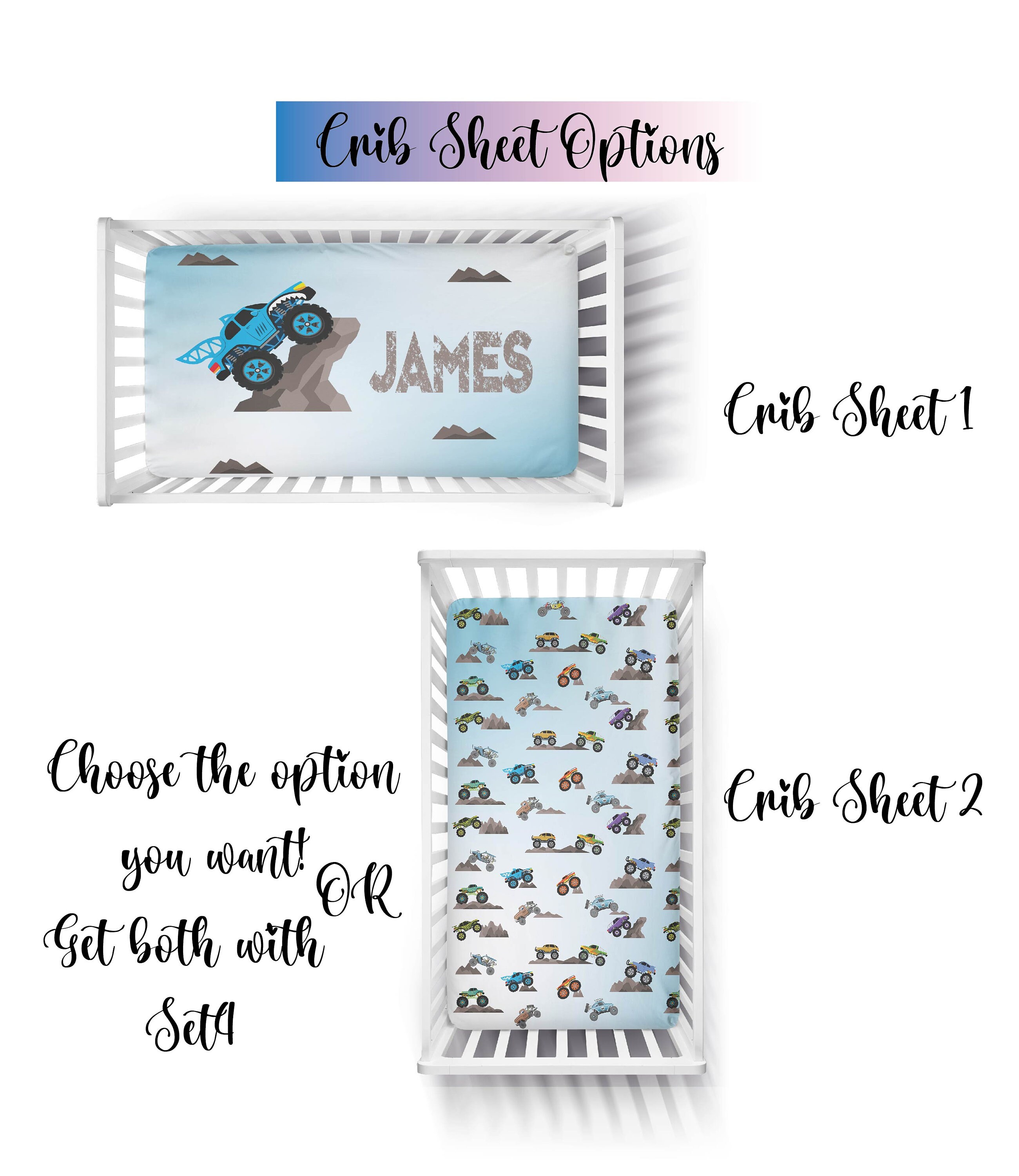 Monster Truck Crib Bedding Set Personalized Boy Crib Bedding Etsy