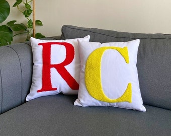 Embroidered Letter Pillow, Punch Needle Pillow, Personalized Letter Pillow,Personalized Baby Gift Idea, Nursery Decor, Mother's Day Gift