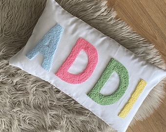 Personalized  Baby Name Punch Needle Pillow, Baby Shower Gift, Custom Embroidered Pillow, Baby Room Decor, Nursery Pillow, Mother's Day Gift