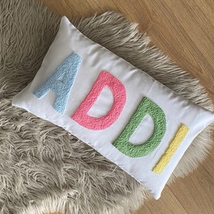 Personalized  Baby Name Punch Needle Pillow, Baby Shower Gift, Custom Embroidered Pillow, Baby Room Decor, Nursery Pillow, Mother's Day Gift