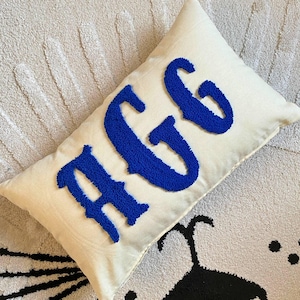 Custom Embroidered Monogram Pillow, Punch Needle Wedding Pillowcase, Personalized Wedding Gift for Couple, Custom Monogram Gift,Throw Pillow