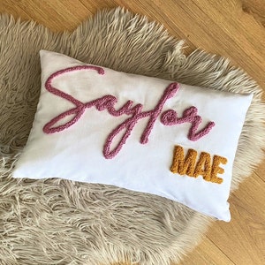 Personalized Double Name Pillow, Punch Needle Embroidered Pillow Cover, Baby Room Decor, Nursery Pillow, Custom Pillowcases, Gift for Her