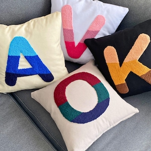 Personalized Punch Needle Letter Pillow, Linen Nursery Decor