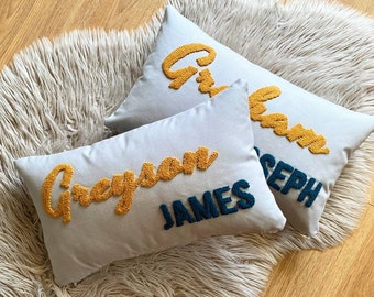 Embroidered Baby Name Pillow, Punch Needle Pillow, Baby Room Decor, Nursery Gift,Personalized Baby Shower Gift,Gift for Toddler,Throw Pillow
