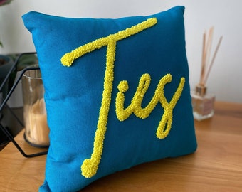 Personalized Baby Name Linen Pillow, Punch Needle Embroidery