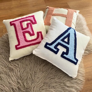 Double Color Embroidered Letter Pillow, Punch Needle Initial Pillow, Nursery Decor,Newborn Baby Gift Idea, Kids Room Decor,Father's Day Gift