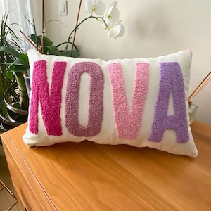 Personalized Name Pillow, Embroidered Punch Needle Cushion, Baby Room Decor, Baby Shower Gift, Nursery Pillow,Throw Pillow,Mother's Day Gift