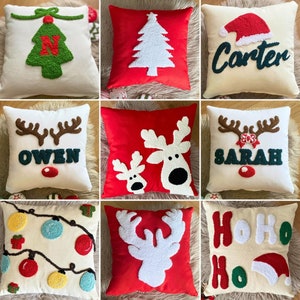 Embroidered Christmas Pillow, Personalized Christmas Gift Idea, New Year Decoration, Custom Baby Name Pillow Cover, Throw Pillow, Xmas Decor