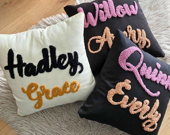 Personalized Embroidered Name Pillow, Nursery Pillow, Decorative Pillow Cover, Custom Punch Needle Pillow, Gift for Kids, Baby Name Pillow