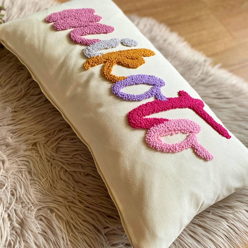 Personalized Baby Room Name PillowCustom Baby GiftNewborn GiftGift for ChildrenPunch Needle CushionBaby Shower DecorMother's Day Gift image 6