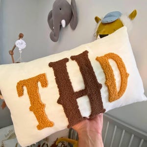Monogram Embroidered Pillow, Initial Punch Needle Pillow, Custom Lumbar Pillow, Throw Pillow, Wedding Gift, New Home Gift, Housewarming Gift