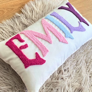 Personalized Embroidered Name Pillow Cover|Punch Needle Pillow|Gift for Mom|Gift for Baby|Nursery Decor|Newborn Gift Idea|Mother&#39;s Day Gift