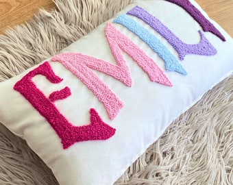 Personalized Embroidered Name Pillow Cover|Punch Needle Pillow|Gift for Mom|Gift for Baby|Nursery Decor|Newborn Gift Idea|Mother&#39;s Day Gift