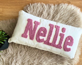 Personalized Name Pillow, Punch Needle Embroidered, Baby Shower Gift, Baby Gift, Girl Kid Gift, Boy Kid Gift, Baby Room Decor,Nursery Pillow