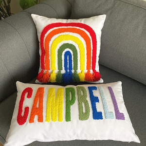 Personalisierte Baby Zimmer Dekor, Kinderzimmer Kissen, Regenbogen Kissen,Punsch Nadel, bestickte Kissen, Kind Geburtstagsgeschenk,Kinderzimmer Dekor,Kinderzimmer Geschenk