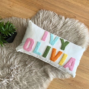 Customizable Embroidered Name Pillow, Personalized Punch Needle Pillowcase, Baby Shower Gift, Baby Room Decor, Nursery Pillow, Gift for Kids