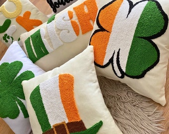 St. Patrick&#39;s Day Punch Pillow, Personalized Irish Decor Idea, Custom Embroidered Pillowcase, Holiday Decorations,Farmhouse Gift, Irish Love