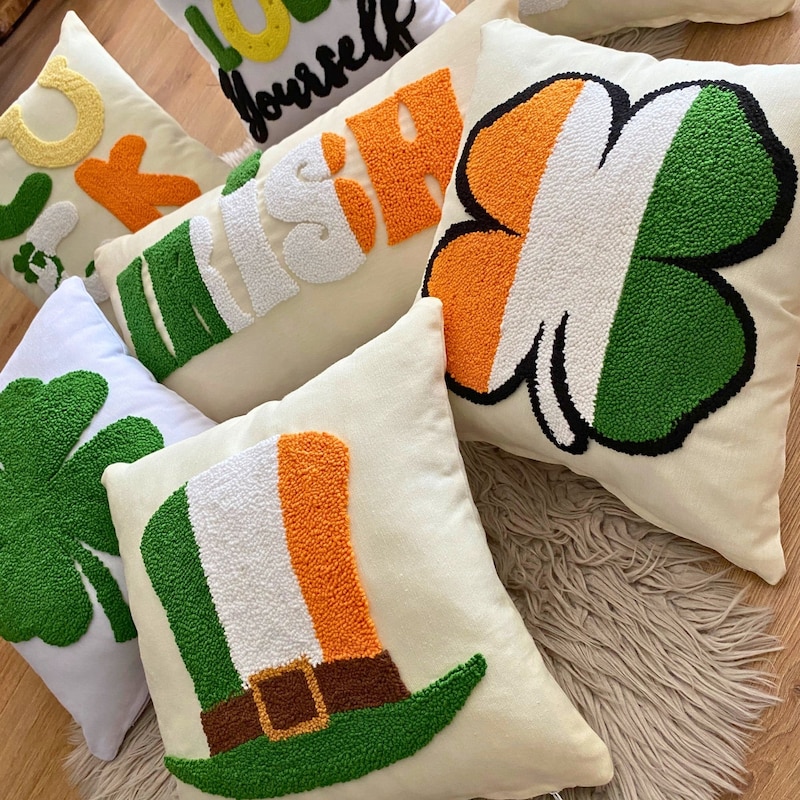 St. Patrick&#39;s Day Punch Pillow, Personalized Irish Decor Idea, Custom Embroidered Pillowcase, Holiday Decorations,Farmhouse Gift, Irish Love