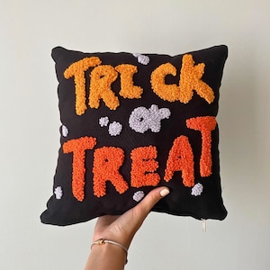 Trick or Treat Embroidered Pillow, Halloween Pillow, Halloween Decor Idea, Fall Decor, Gothic Pillow Cover, Handmade Halloween Decorations